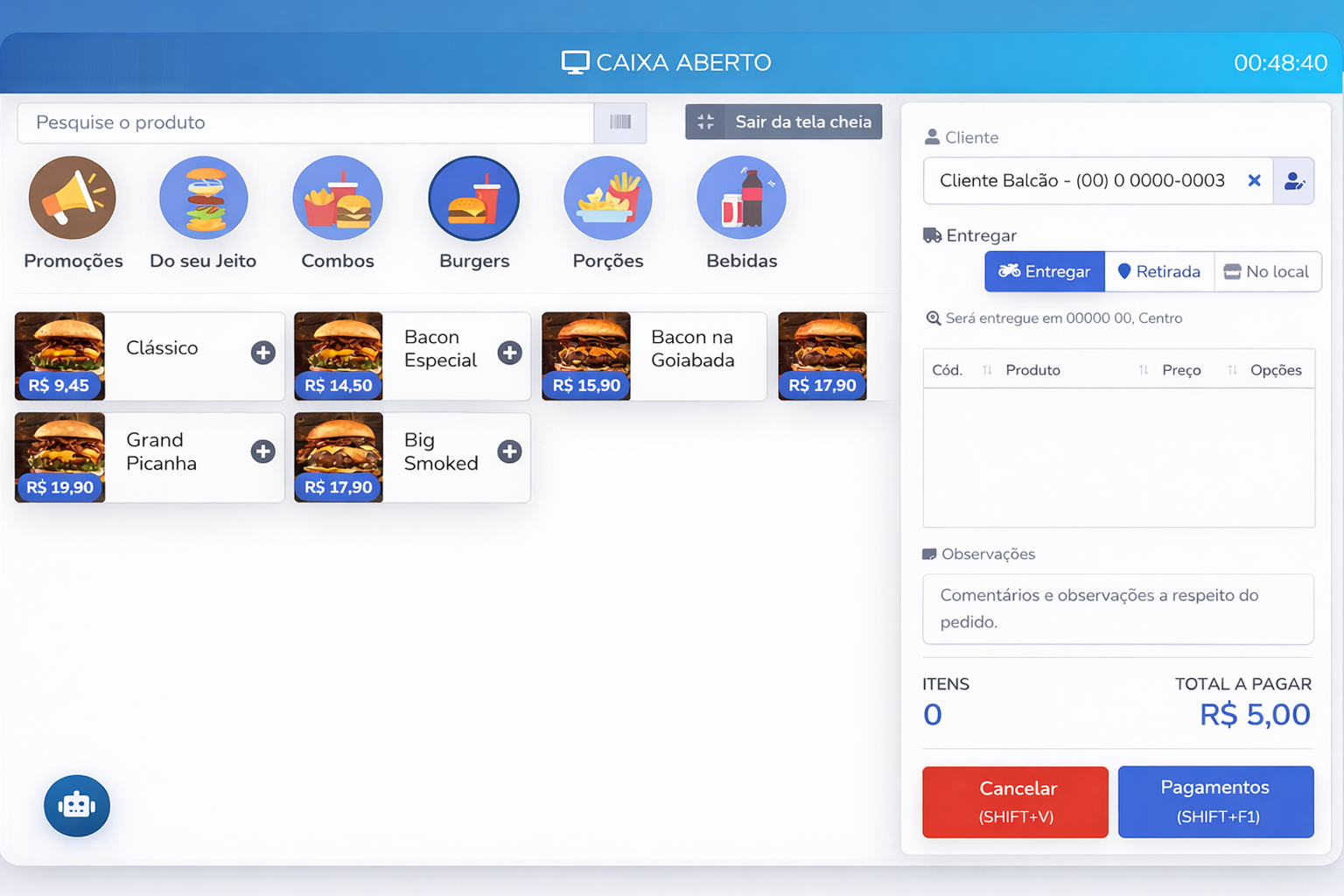 Tela de pedidos do sistema Fort Sistemas 